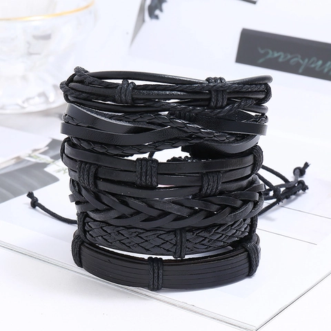 Bracciale in Pelle Intrecciata Punk Etnico Bracciale Avvolgente Multistrato in Cordoncino Cerato e Canapa per Uomo Unisex Gioielli Vintage