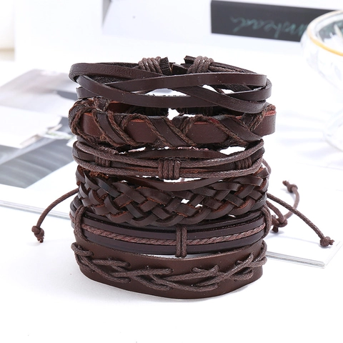 Bracciale Vintage in Pelle di Vacca Intrecciata per Uomo Donna Unisex Stile Punk Filo Cerato Regolabile Corda di Canapa Gioielli