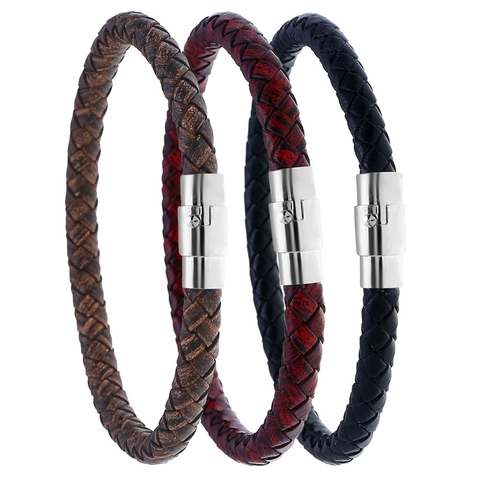 Men Vintage Braided Synthetic Leather Bracelet With Alloy Magnetic Clasp Casual Punk Style Hand Jewelry Daily Accessories