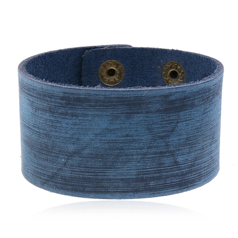 Vintage Punk Wide Leather Bracelet For Men Women Cowhide Iron Distressed Adjustable Snap Cuff Bracelet Retro Minimalist Wristband Jewelry