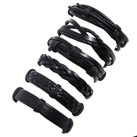 Bracciale in Pelle Intrecciata Punk Etnico Bracciale Avvolgente Multistrato in Cordoncino Cerato e Canapa per Uomo Unisex Gioielli Vintage