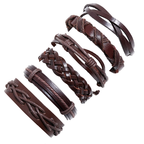 Bracciale Vintage in Pelle di Vacca Intrecciata per Uomo Donna Unisex Stile Punk Filo Cerato Regolabile Corda di Canapa Gioielli
