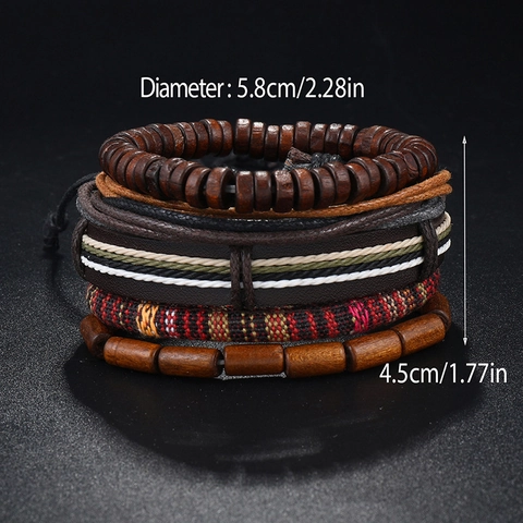 Bracelet en Cuir Multi-Rangs Bohème Vintage Bracelet de Force en Corde Tressée Pour Homme Femme Bijoux Style Ethnique Fait Main