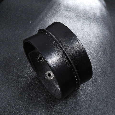 Vintage Punk Herren Breites Rindsleder Manschettenarmband Verstellbarer Druckknopf Retro Einfacher Schmuck Für Damen Herren