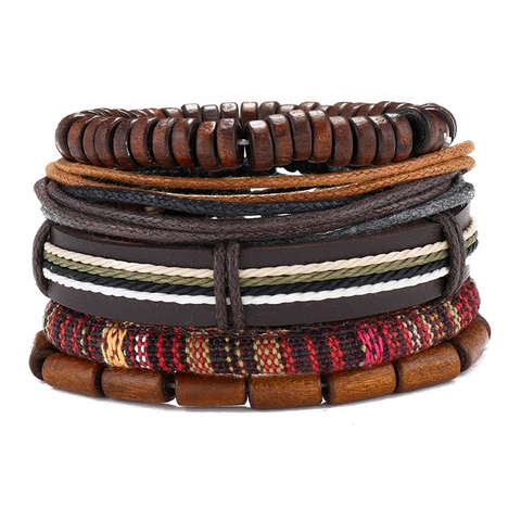 Bracelet en Cuir Multi-Rangs Bohème Vintage Bracelet de Force en Corde Tressée Pour Homme Femme Bijoux Style Ethnique Fait Main