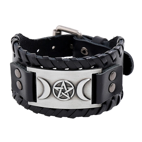 Punk Vintage Woven Leather Bracelet Viking Totem Pirate Men Wide Punk Gothic Bangle Fashion Jewelry Gift