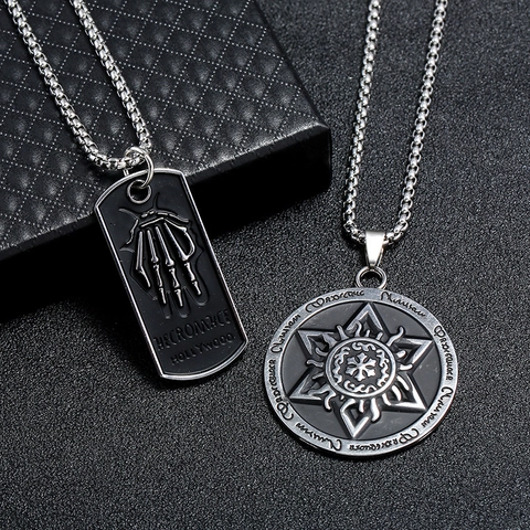 Gothic Punk Skeletal Hand Hexagram Pendant Necklace Stainless Steel Box Chain Retro Hip Hop Men Alloy Jewelry Accessories
