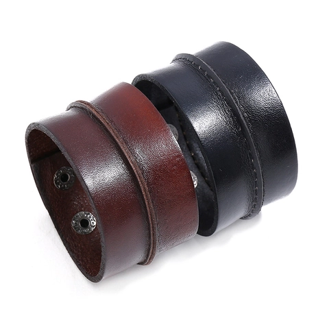 Vintage Punk Herren Breites Rindsleder Manschettenarmband Verstellbarer Druckknopf Retro Einfacher Schmuck Für Damen Herren