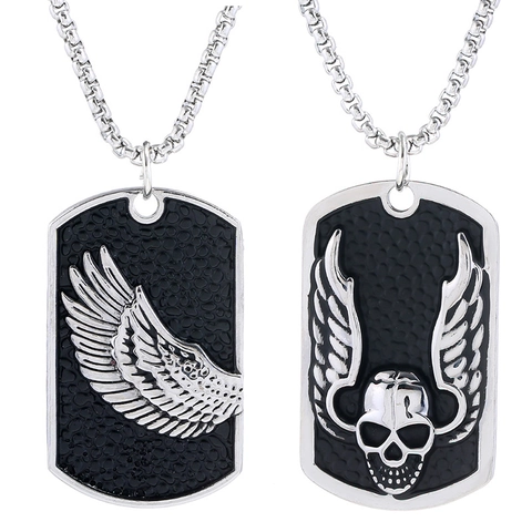 Collana con Pendente da Uomo Punk Gothic in Acciaio Inossidabile e Lega Retro Teschio Ala Croce Dog Tag Gioielli Hip Hop