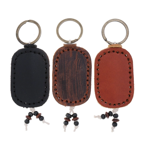 Vintage Handgefertigter Echtleder Schlüsselanhänger Handgenähter Rindsleder Schlüsselring Mit Holzperlen Taschenanhänger Dekoration