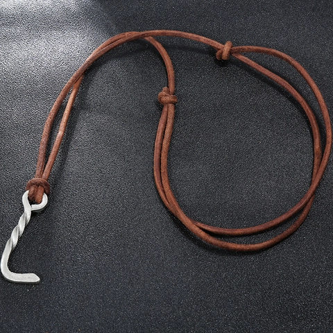 Collana in Cordino di Pelle Bovina Marrone Regolabile da Uomo Vintage Con Ciondolo in Lega Intrecciata Catena da Maglione