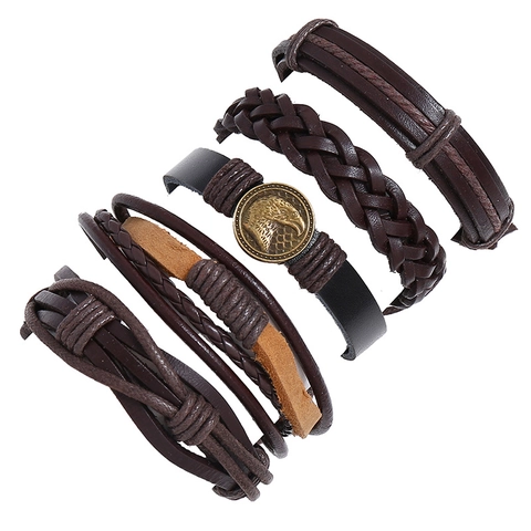 Herren Vintage Leder Geflochtenes Armband Mehrlagig Punk Adlerkopf Verstellbare Kordel Hanfseil Armband Schmuck