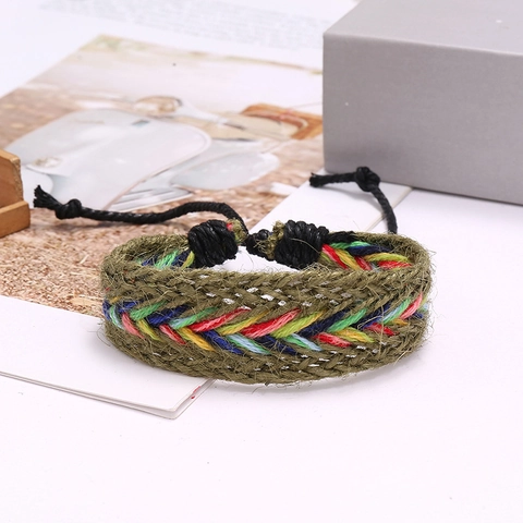 Bohemian Retro Ethnic Woven Bracelet Colorful Totem Nepal Style Handmade Adjustable Hemp Rope Bracelet For Unisex Jewelry