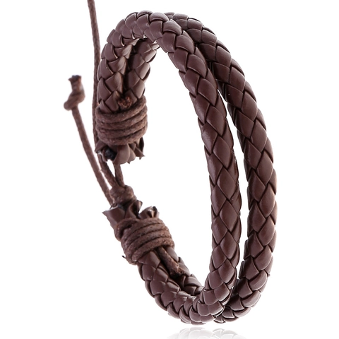 Punk Vintage Woven PU Leather Bracelet For Men Women Adjustable Multi Layer Braided Cord Casual Ethnic Jewelry Gift