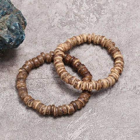 Vintage Natural Coconut Shell Beaded Bracelet Handmade Ethnic Abacus Beads Stretch Bracelet For Men Women Daily Jewelry Gift