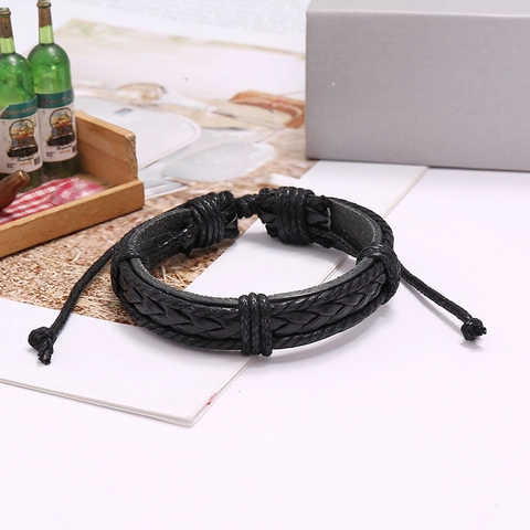 Handmade Braided Synthetic Leather Bracelet For Men Retro Punk Style Adjustable Cord Wristband Personalized Jewelry Gift