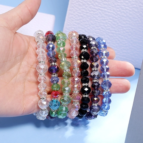 Pulsera de Cuentas de Cristal Artificial Facetado Coreano Elegante para Mujer Espaciadores de Aleación de Diamantes de Imitación Joyería Regalo