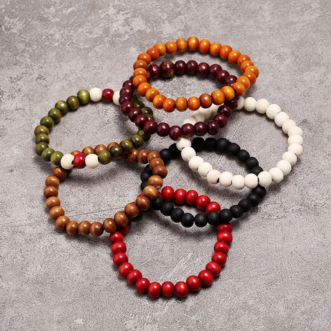Pulsera de Cuentas de Madera Natural Hecha a Mano Estilo Zen Vintage Cuentas Redondas Elásticas Buda Joyería Para Hombres Mujeres