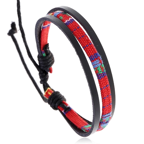 Vintage Ethnic Hand-woven Multi-layer Leather Bracelet For Men Women Adjustable Braided Geometric Pattern Jewelry Gift