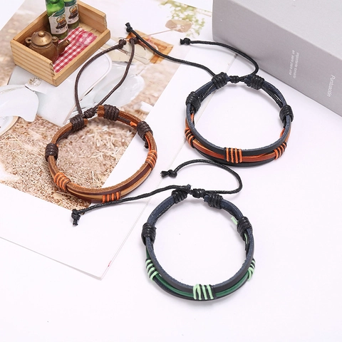 Vintage Mehrschichtiges Geflochtenes Rindsleder Armband Für Damen Herren Verstellbares Wachsseil Wickelarmband Punk Lässiger Schmuck