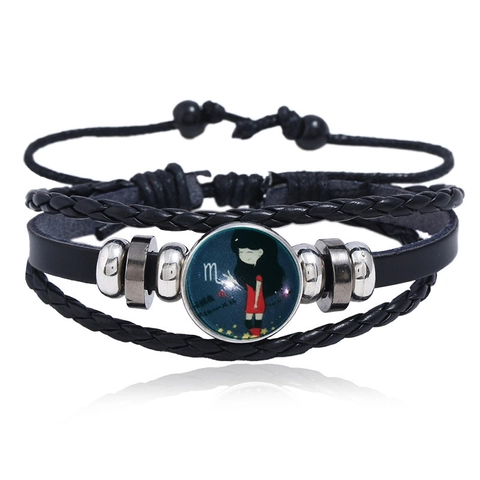 Punk 12 Sterrenbeelden Lichtgevende Koeienhuid Armband Meerlagig Gevlochten Leer Constellatie Glow In The Dark Unisex Sieraden