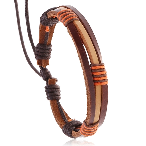 Vintage Mehrschichtiges Geflochtenes Rindsleder Armband Für Damen Herren Verstellbares Wachsseil Wickelarmband Punk Lässiger Schmuck