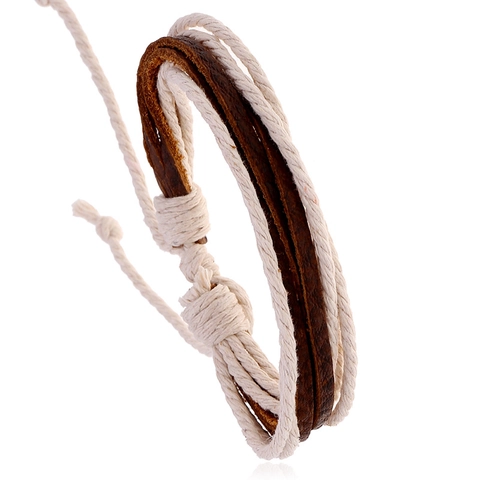 Handmade Multi Layer Bohemian Cowhide Leather Bracelet With Hemp Rope Retro Adjustable Braided Wristband For Women Jewelry