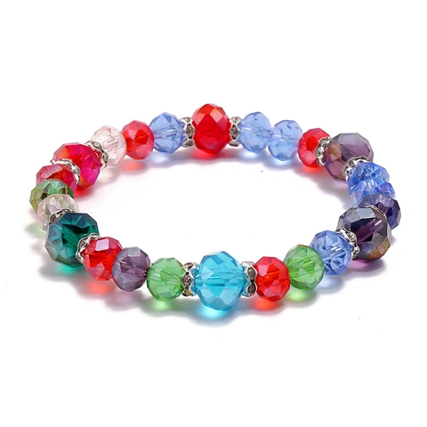 Pulsera de Cuentas de Cristal Artificial Facetado Coreano Elegante para Mujer Espaciadores de Aleación de Diamantes de Imitación Joyería Regalo