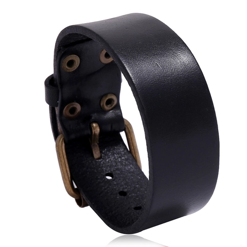 Bracciale da Uomo in Vera Pelle Vintage con Fibbia Regolabile Punk Retrò Cinturino Largo Gioielli Accessori Regalo