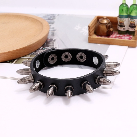 Punk Rock Kogel Studs Zwart Leren Armband Voor Heren Dames Gothische Klinknagel Verstelbare Manchet Armband Mode Hand Sieraden Cadeau