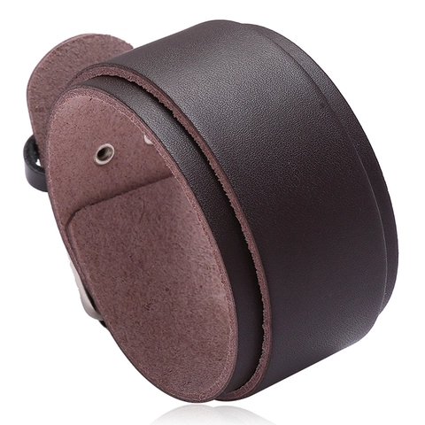 Bracciale da Uomo Punk in Vera Pelle Larga a Doppio Strato Regolabile in Pelle di Vacchetta Con Fibbia in Ferro Gioielli Regalo