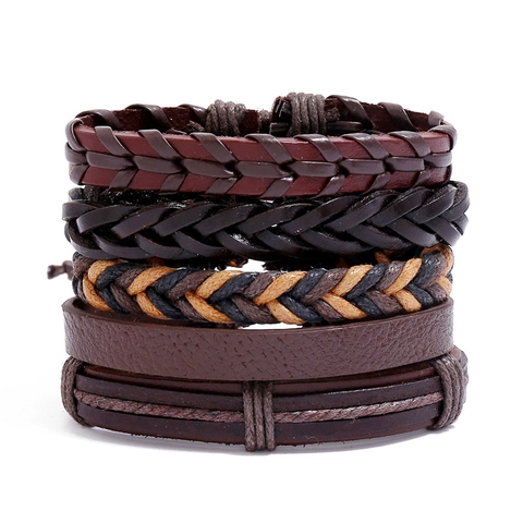 Retro Woven Leather Bracelet Set Multi-Layer Bohemian Punk Adjustable Ethnic Style Jewelry For Men Women Daily Decor