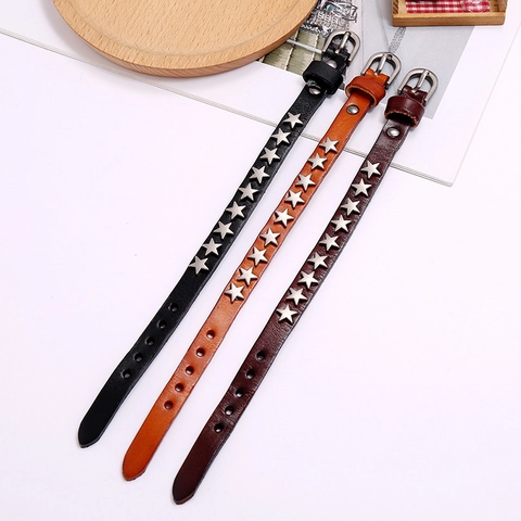 Bracciale in Pelle di Vacchetta Punk Rétro Con Borchie in Metallo a Stella Cinturino Unisex Regolabile per Uomo Donna Gioielli Stile Hip Hop