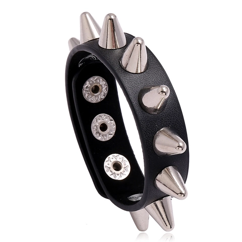 Pulsera con Tachuelas y Picos de Cuero Artificial Negro Punk Rock para Hombre Mujer Joyería Biker Gótica con Hebilla de Metal Ajustable