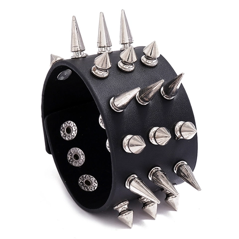 Punk Breit Leder Armband Für Herren Damen Silber Stachel Nieten Rock Gothic Verstellbar PU Leder Handgelenkband Party Schmuck