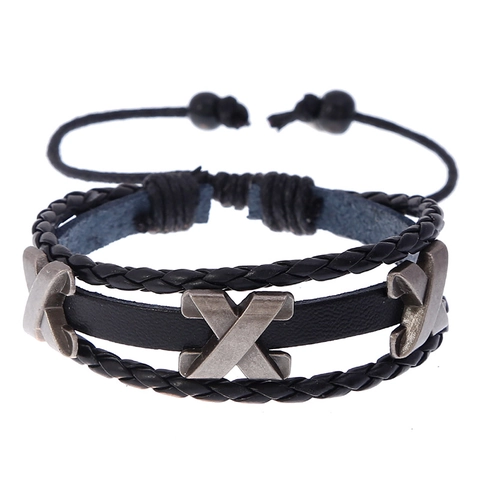 Men's Vintage Multilayer Braided Leather Bracelet With Metal Decoration Adjustable Handmade Punk Wristband Jewelry Gift