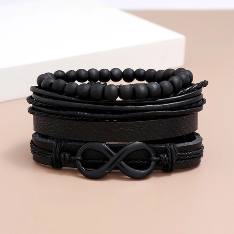 Vintage Multi-layer Woven Cowhide Leather Bracelet Infinity Symbol Alloy Charm Adjustable Punk Style Wristband Jewelry