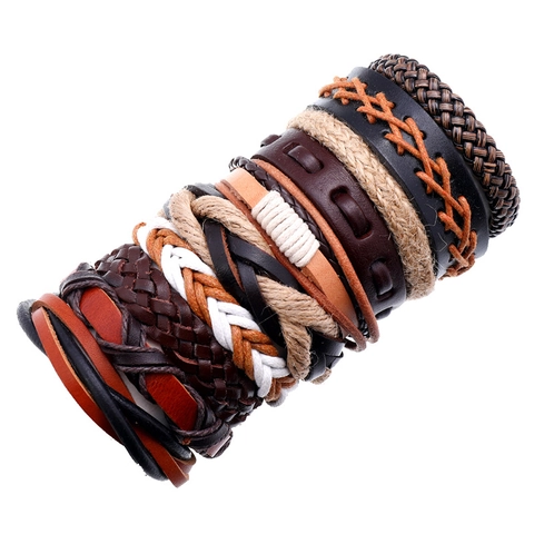 Vintage Braided Cowhide Leather Bracelet For Men Women Bohemian Multilayer Wax Cord Hemp Rope Wrap Bracelet Adjustable Jewelry
