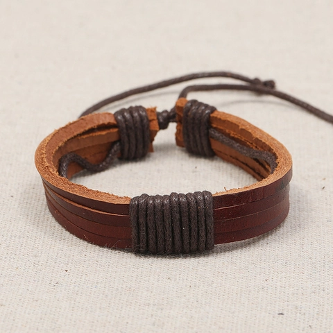 Vintage Hip-Hop Herren Mehrlagiges Webarmband Aus Rindsleder Handgewebt Braun Punk-Stil Verstellbares Kordel Schmuck Geschenk