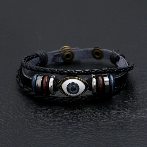 Retro Mehrlagiges Geflochtenes Leder Armband Mit Bösem Blick Für Herren Damen Ethno Punk Stil Handgemachter Schmuck