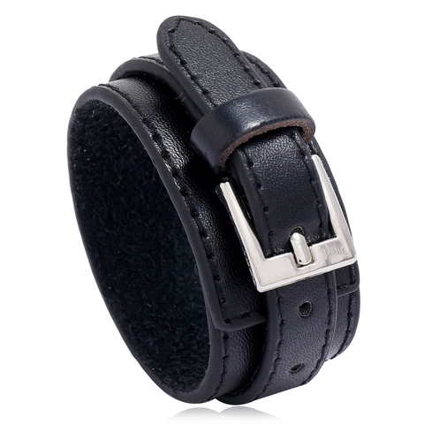 Bracciale da Uomo Punk Multistrato in Pelle Artificiale Fibbia Regolabile in Lega Gioielli Retrò Fatti a Mano