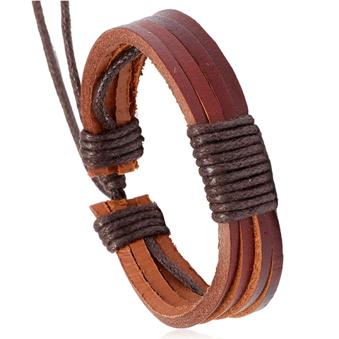 Vintage Hip-Hop Herren Mehrlagiges Webarmband Aus Rindsleder Handgewebt Braun Punk-Stil Verstellbares Kordel Schmuck Geschenk