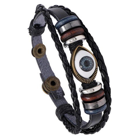 Retro Mehrlagiges Geflochtenes Leder Armband Mit Bösem Blick Für Herren Damen Ethno Punk Stil Handgemachter Schmuck