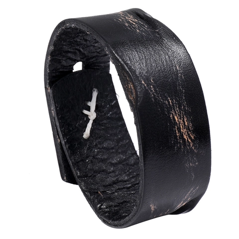 Retro Punk Hip Hop Rindsleder Armband Distressed Vintage Breite Manschette Armreif Mit Knopf Akzenten Herren Damen Modeschmuck