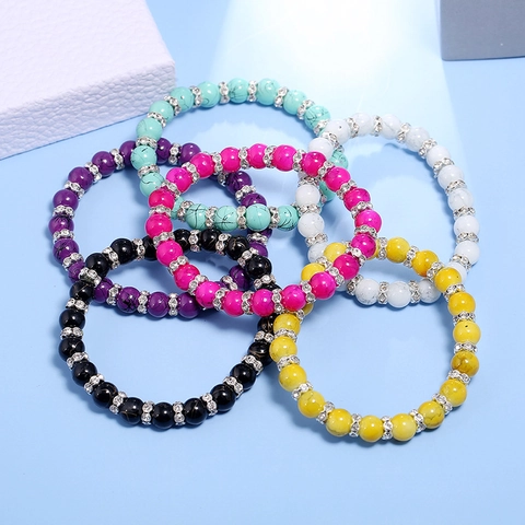 Punk-Stil Buntes Perlenarmband Für Damen Kristall Elastische Handkette Mit Strass-Akzenten Modeschmuck