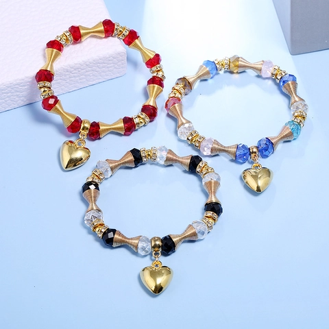 Böhmischer Ethno-Stil Kristall Perlen Armband Mit Herzanhänger Für Damen Mode Elastischer Kristall Schmuck Zubehör