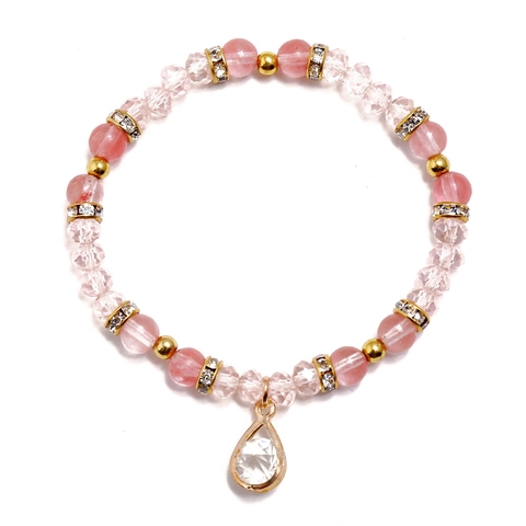 Fashion Beaded Crystal Bracelet For Women Elegant Elastic Hand Chain With Waterdrop Pendant Minimalist Jewelry Gift