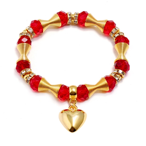 Böhmischer Ethno-Stil Kristall Perlen Armband Mit Herzanhänger Für Damen Mode Elastischer Kristall Schmuck Zubehör