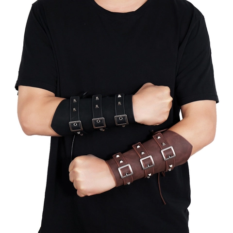 Medieval Punk PU Leather Bracer Adjustable Buckle Rivet Arm Guard For Men Women Halloween Cosplay Biker Accessory Single Piece