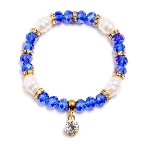 Elegante Pulsera de Cuentas de Cristal para Mujer Perla Artificial Colgante de Strass Joyería de Mano Elástica Regalo Versátil